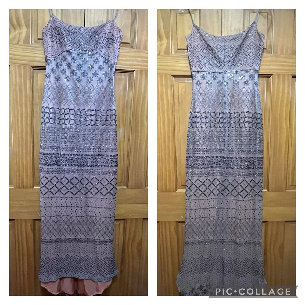 Ineptie Mauve French Beaded Maxi Dress Size 40 NWOT